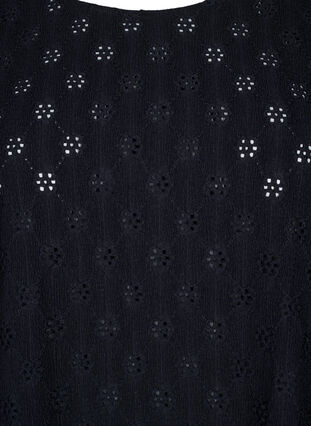Kortärmad blus med hålmönster, Black, Packshot image number 2