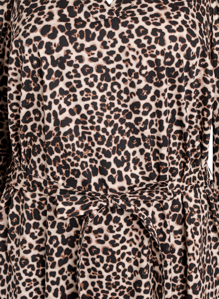 Klänning i ekologisk bomull med knytskärp, Brun, Packshot image number 2