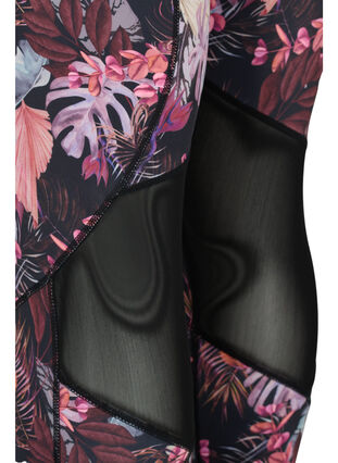 Croppade träningstights med blommigt mönster och mesh, Flower Print, Packshot image number 2