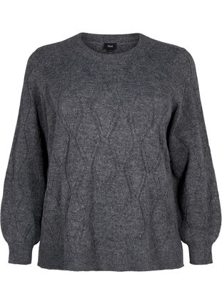 Stickad tröja med hålmönster, Dark Grey Melange, Packshot image number 0