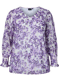 Blommig blus med långa ärmar och v-hals, Beige/Purple Flower