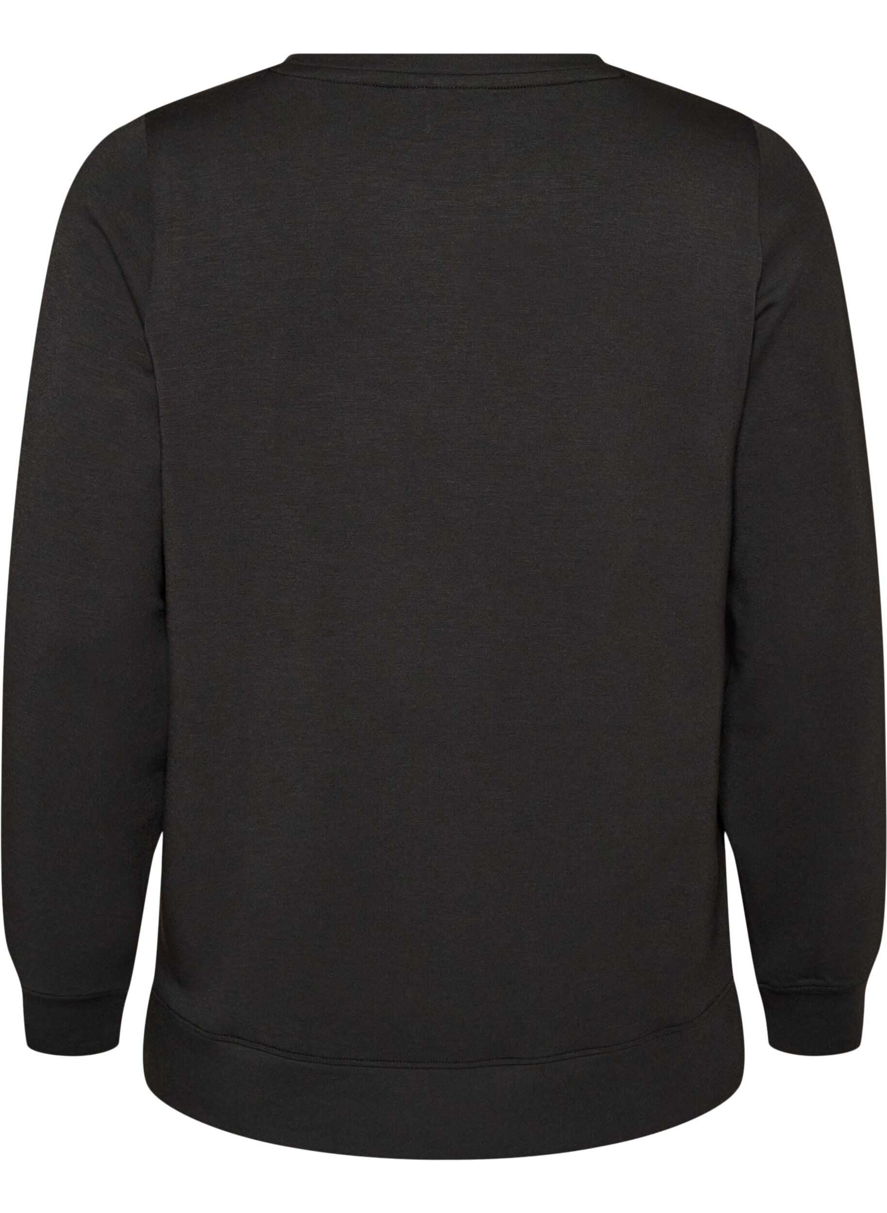 ZizziL&aring;ng&auml;rmad blus i jersey med rund hals, Svart, Packshot image number 1