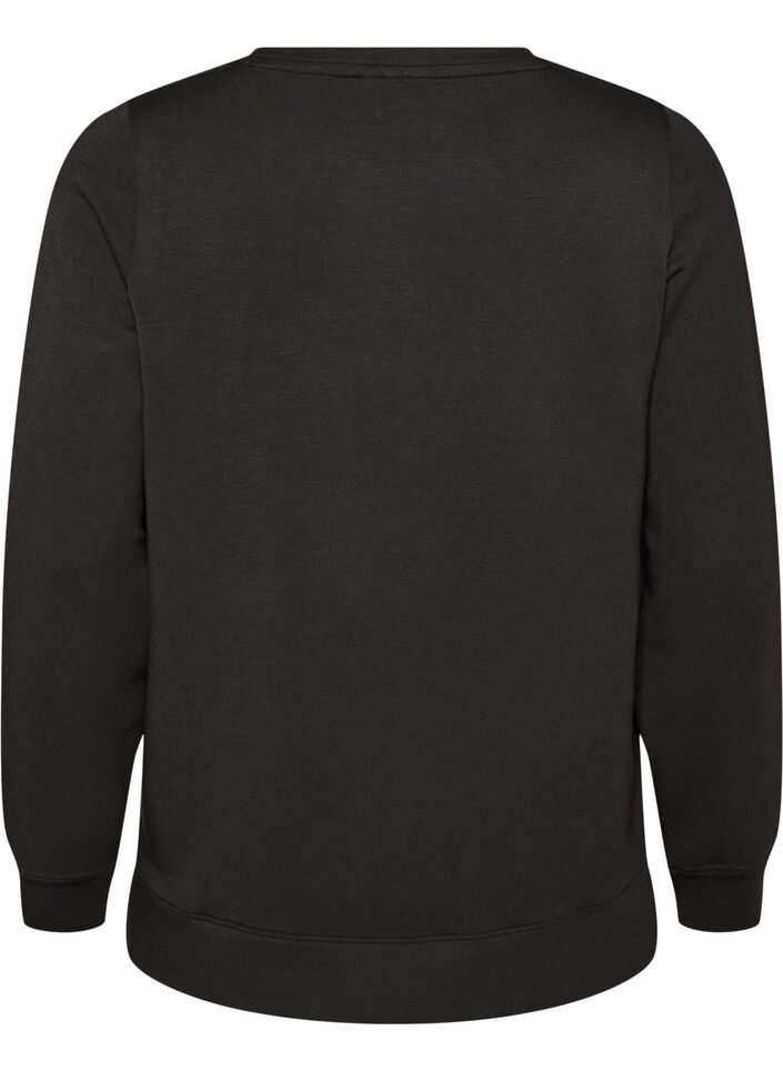 L&aring;ng&auml;rmad blus i jersey med rund hals, Svart, Packshot image number 1
