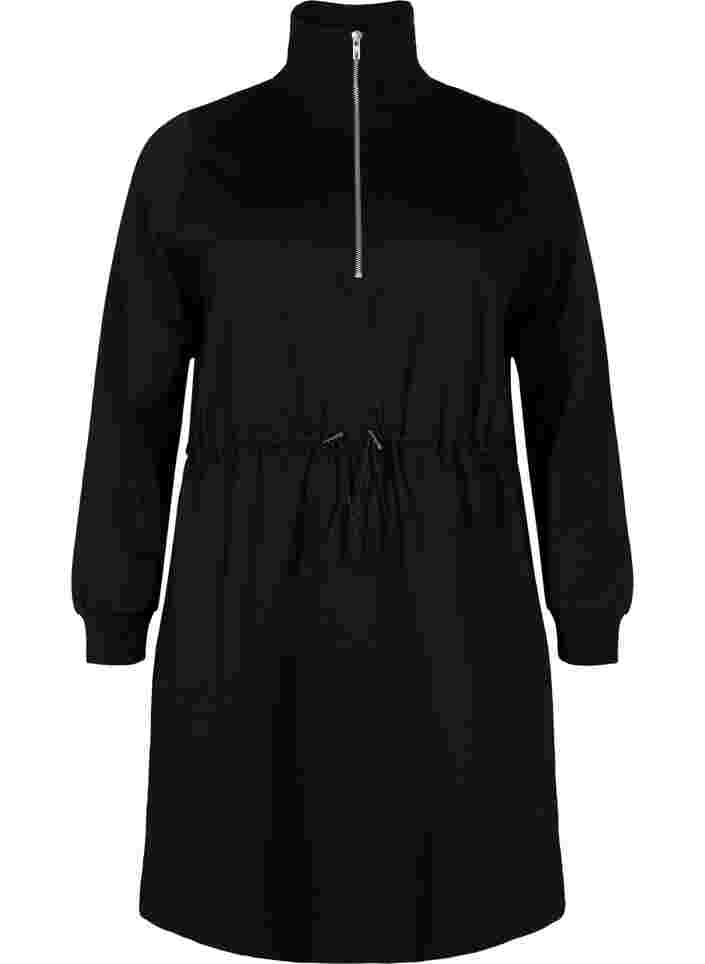 Sweatshirtklänning med dragkedja och dragsko, Black, Packshot image number 0