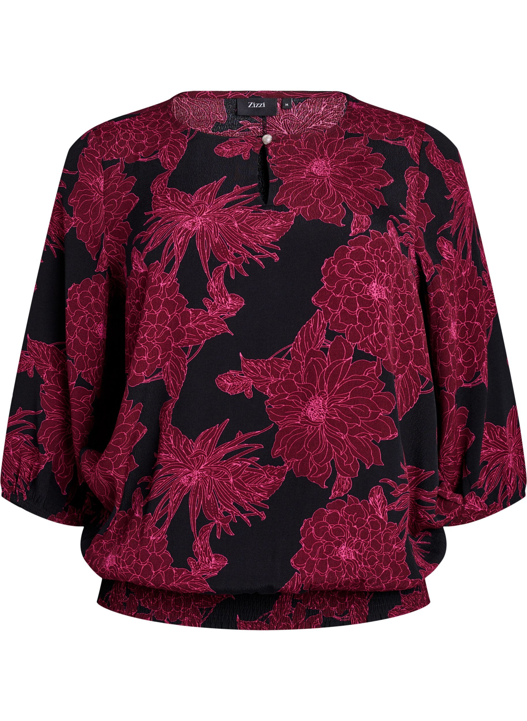 Blus i viskos med blomm&ouml;nster och smock