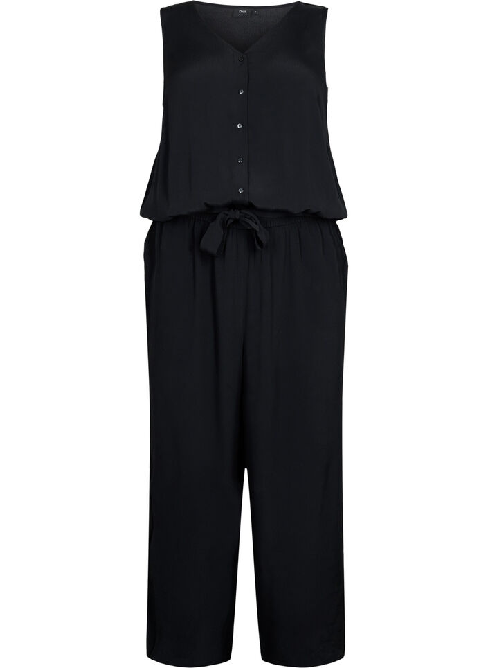 Ärmlös jumpsuit i viskos, Black, Packshot image number 0