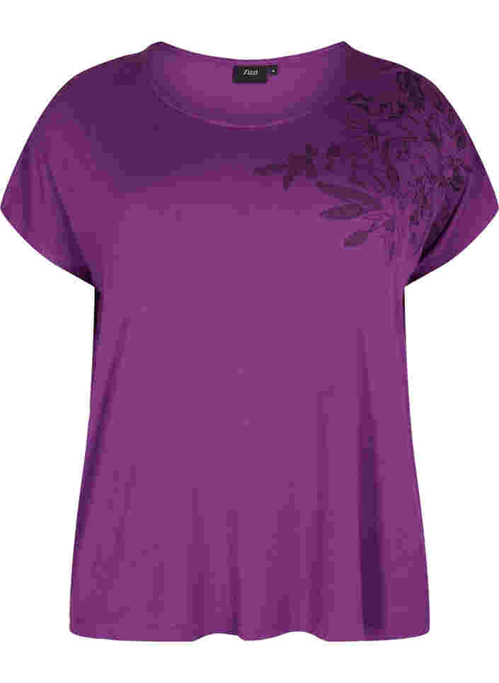 Kortärmad t-shirt i viskos med blommönster , Grape Juice Flower