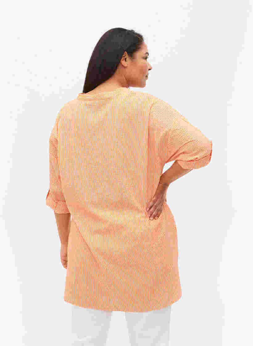 Randig bomullsskjorta med 3/4-ärmar, Exuberance Stripe, Model image number 1