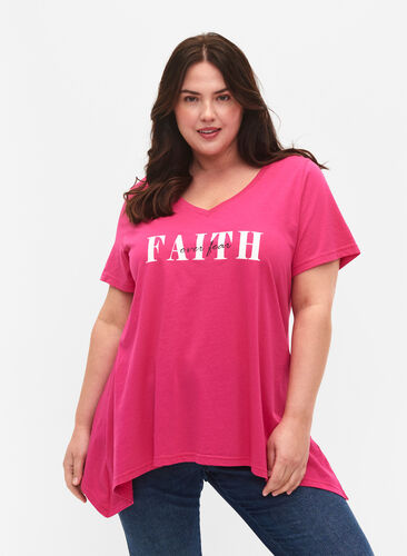 T-shirt i bomull med korta ärmar, Shocking Pink FAITH, Model image number 0