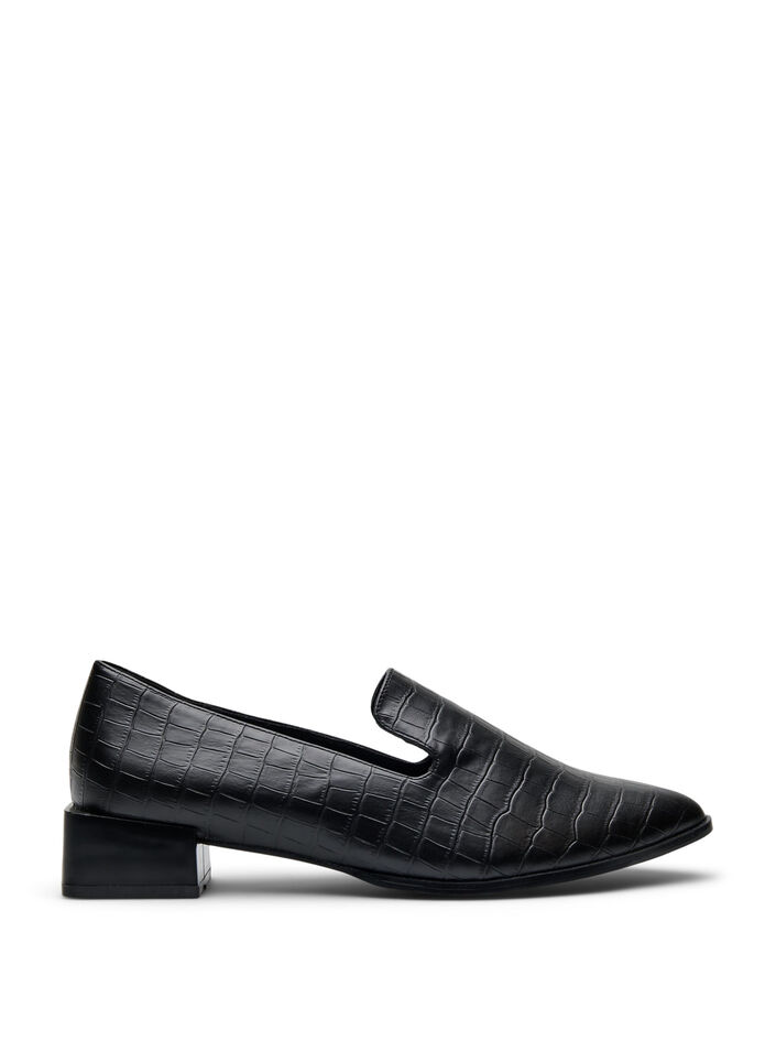 Wide fit - Loafers med krokodilmönster, Svart, Packshot image number 0