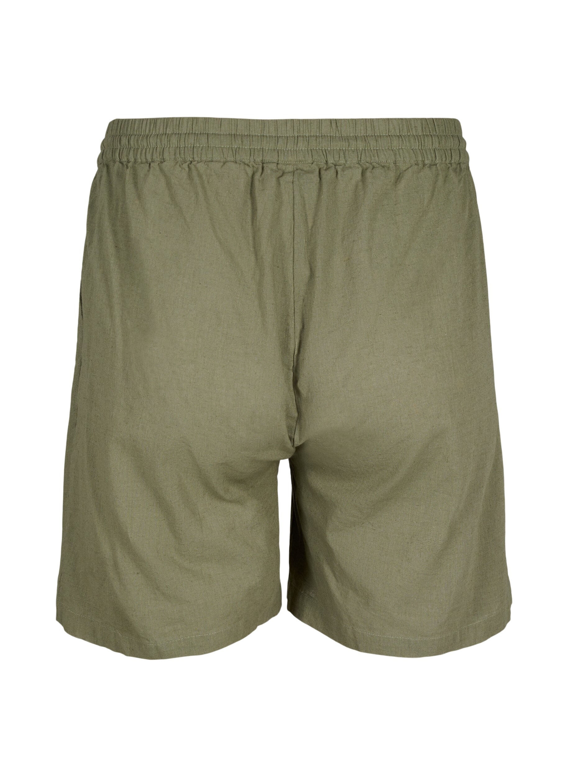 Zizzi L&ouml;sa shorts i bomulls- och linneblandning, Deep Lichen Green, Packshot image number 1