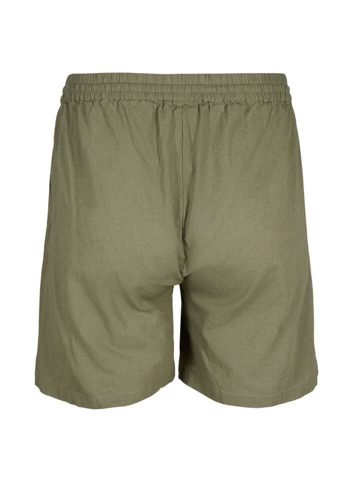 Lösa shorts i bomulls- och linneblandning, Deep Lichen Green, Packshot image number 1
