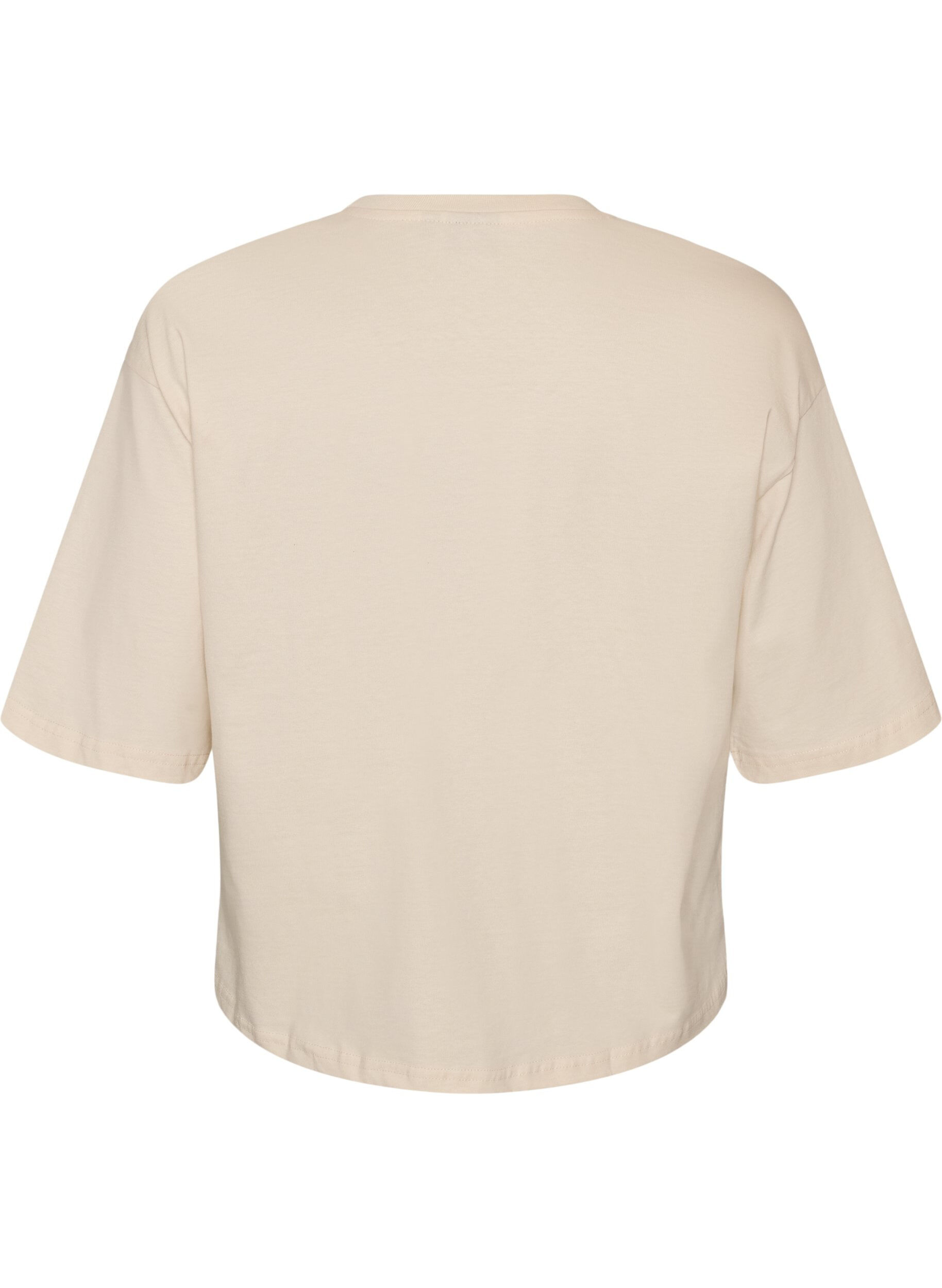 ZizziT-shirt med texttryck och m&auml;rken, Beige, Packshot image number 1