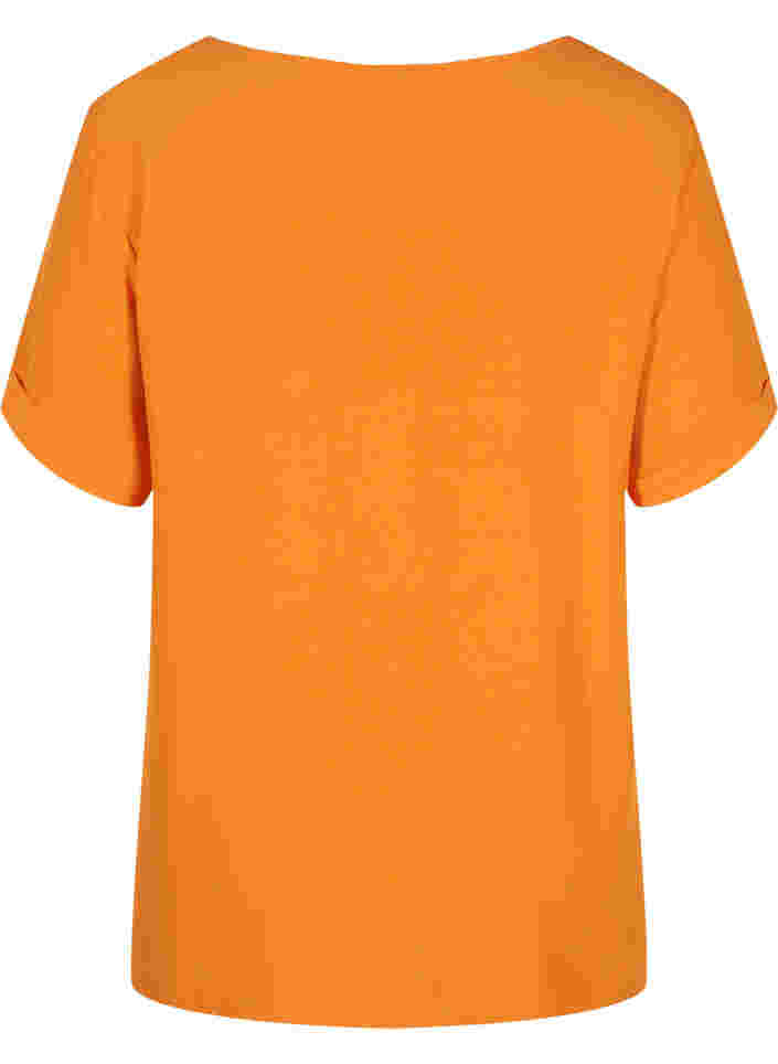 Kortärmad blus i viskos, Orange Peel, Packshot image number 1