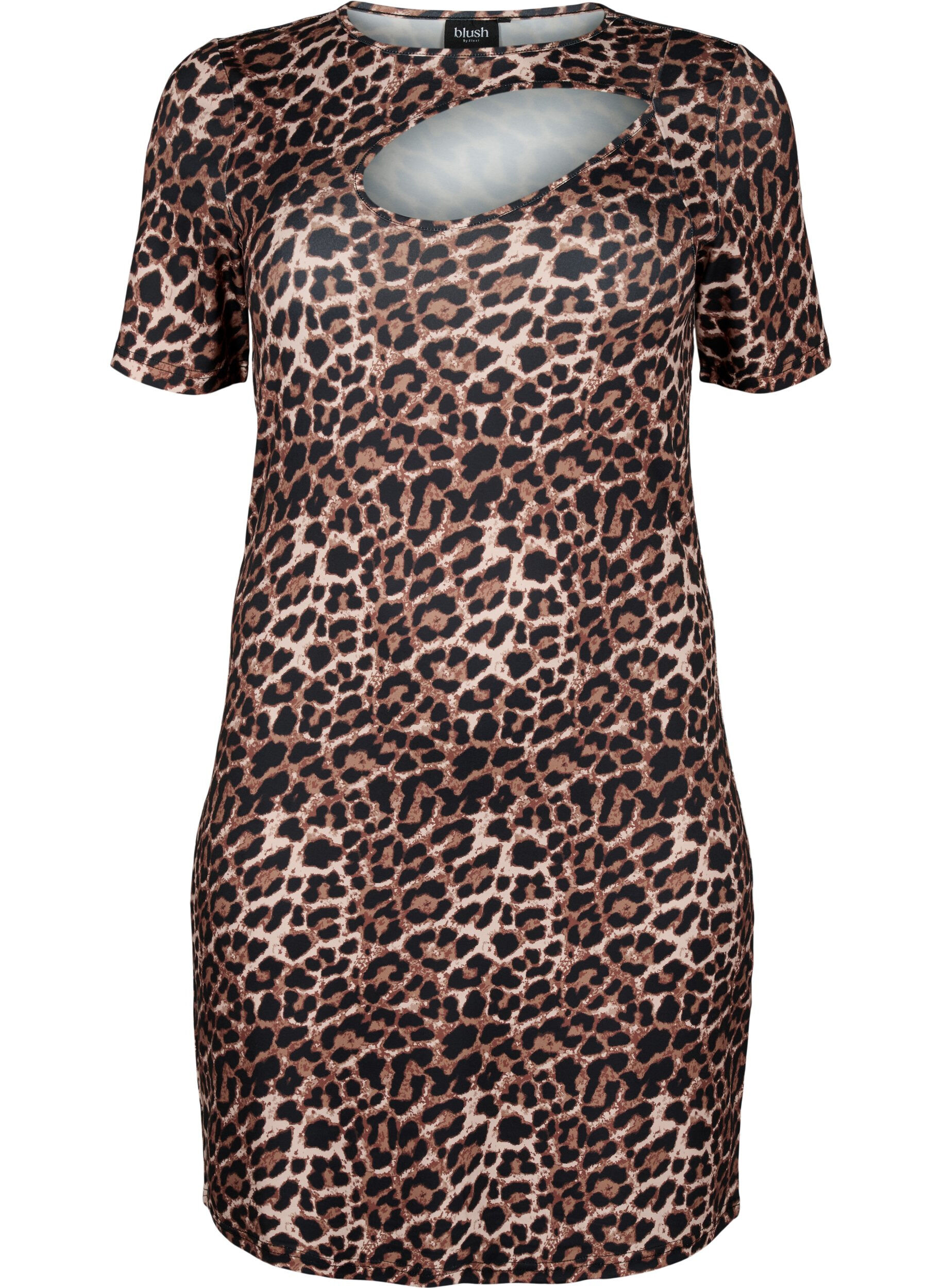 Zizzi Tight &aring;tsittande kl&auml;nning i leopardm&ouml;nster med utsk&auml;rning, Leopard AOP, Packshot image number 0