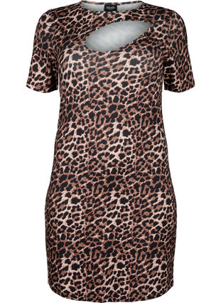 Tight åtsittande klänning i leopardmönster med utskärning, Leopard AOP, Packshot image number 0