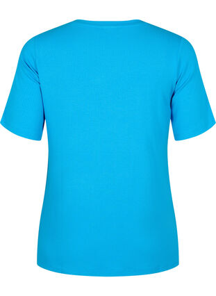T-shirt i viskos med ribbstruktur, Ibiza Blue, Packshot image number 1