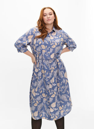 FLASH – Skjortklänning med tryck, Delft AOP, Model image number 0