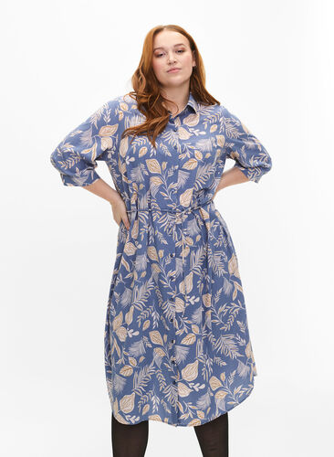 FLASH – Skjortklänning med tryck, Delft AOP, Model image number 0
