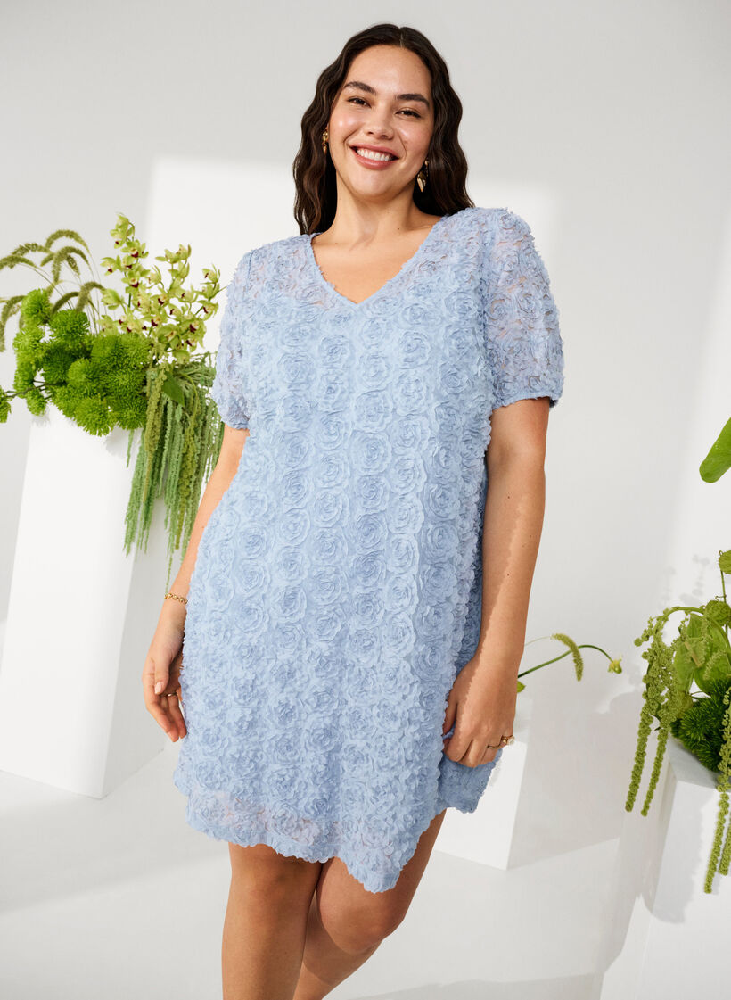 Festklänning med 3D-blommor, Cashmere Blue, Image