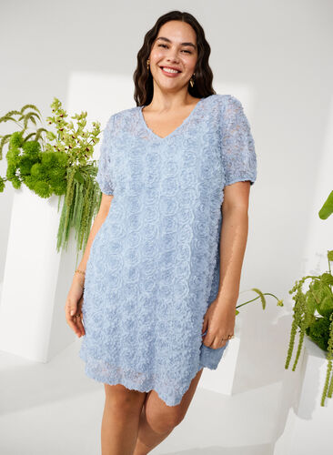 Festklänning med 3D-blommor, Cashmere Blue, Image image number 0