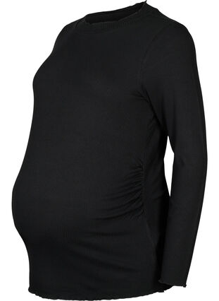 Långärmad mammablus i ribbad kvalitet, Black, Packshot image number 0