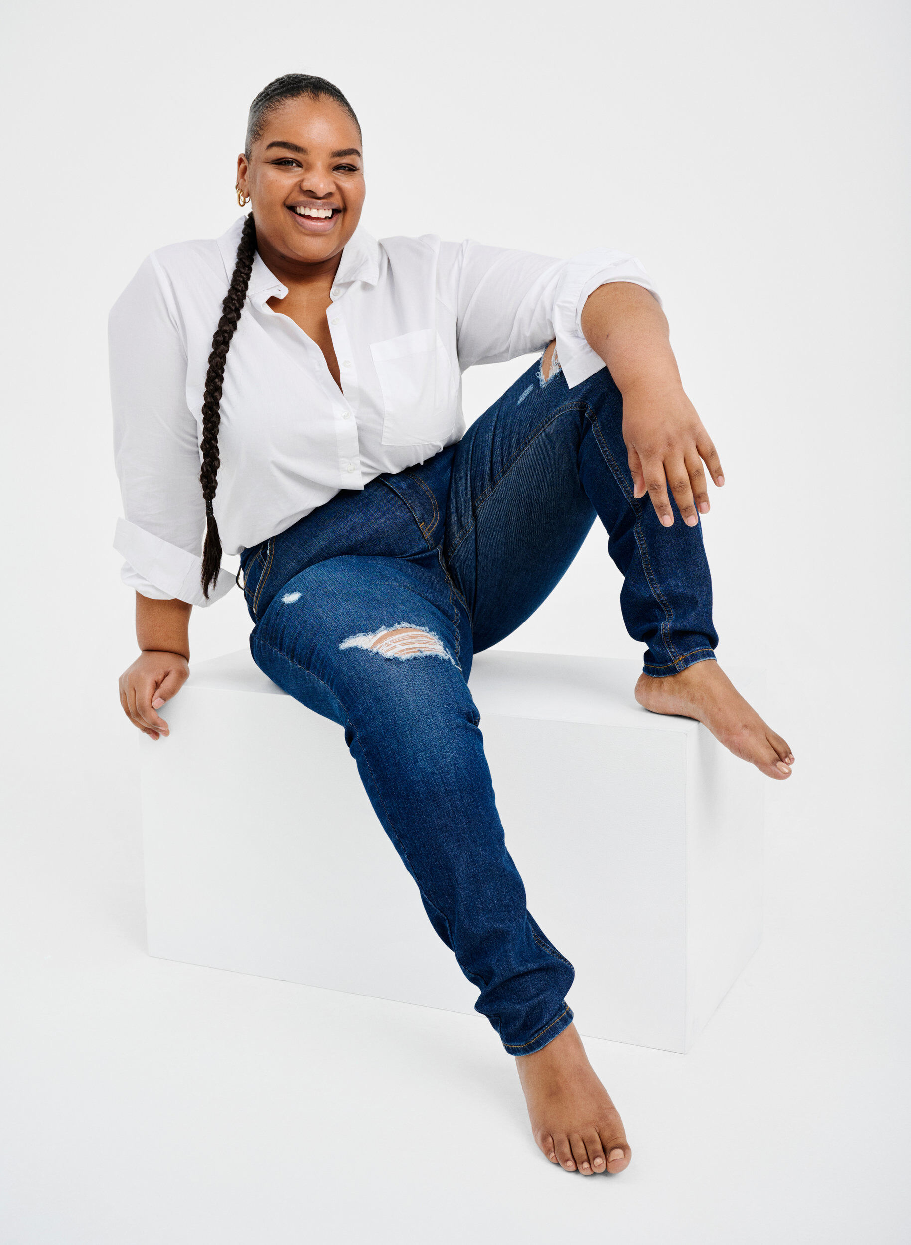 Zizzi Super tunna Amy jeans med slitning och h&ouml;g midja, Dark blue, Image image number 0