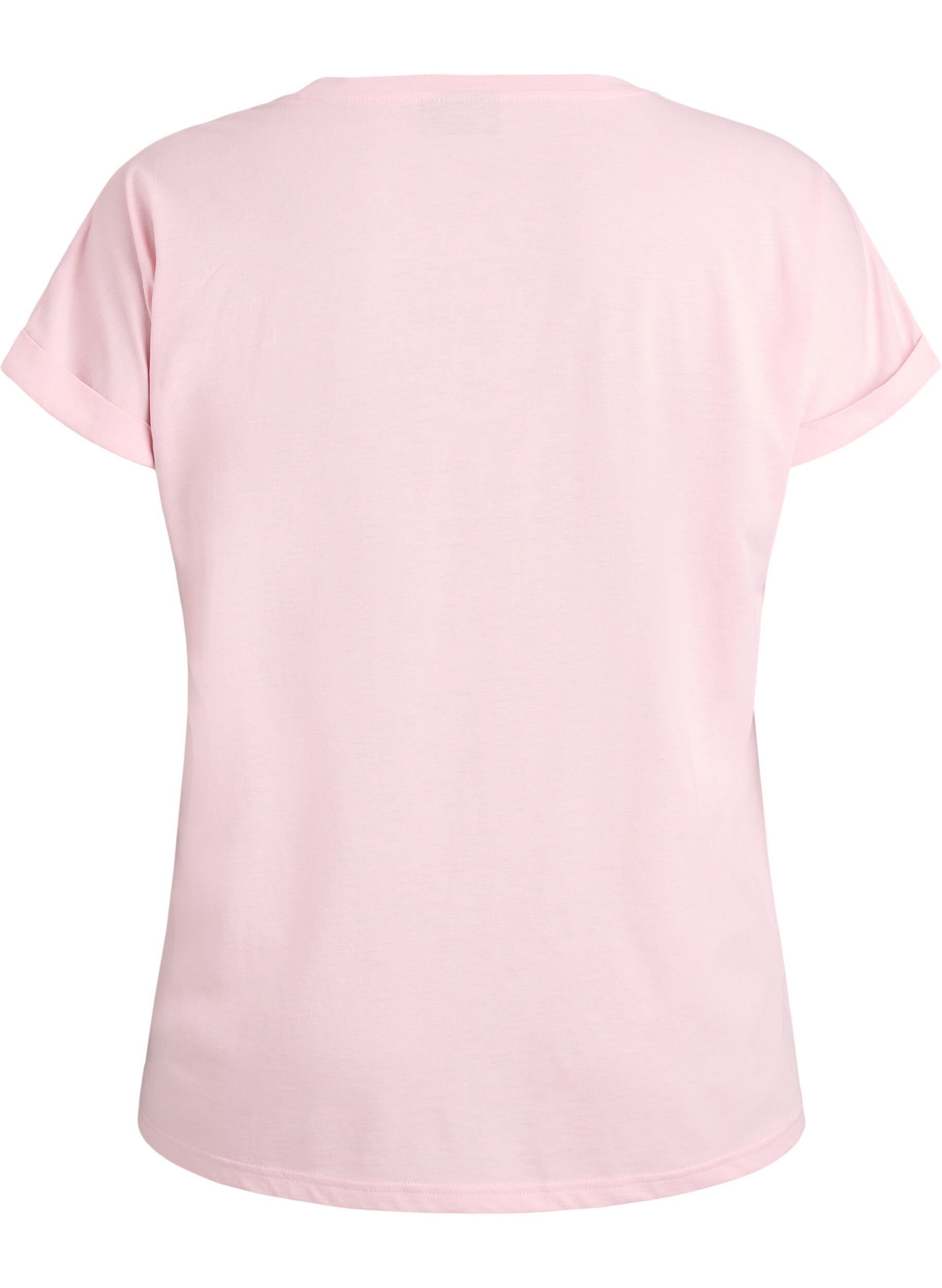 Zizzi Kort&auml;rmad t-shirt i bomullsmix, Rosa, Packshot image number 1