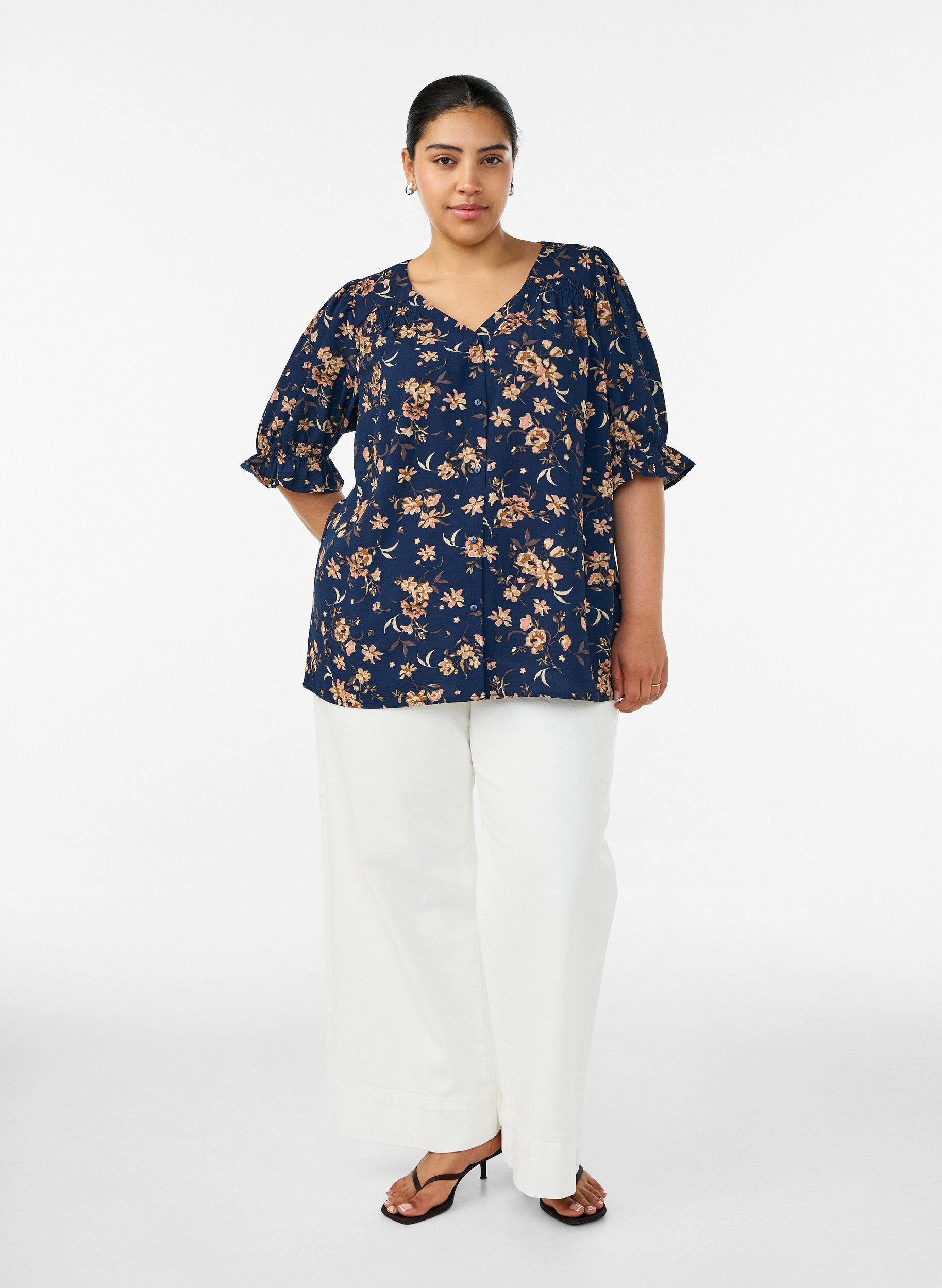 ZizziSkjortblus med halvl&aring;nga &auml;rmar, Bl&aring;, Model image number 1