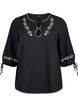 Broderad blus i bomullsblandning med linne, Black W. EMB, Packshot image number 0