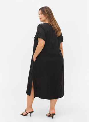Lång skjortklänning med korta ärmar, Black, Model image number 1