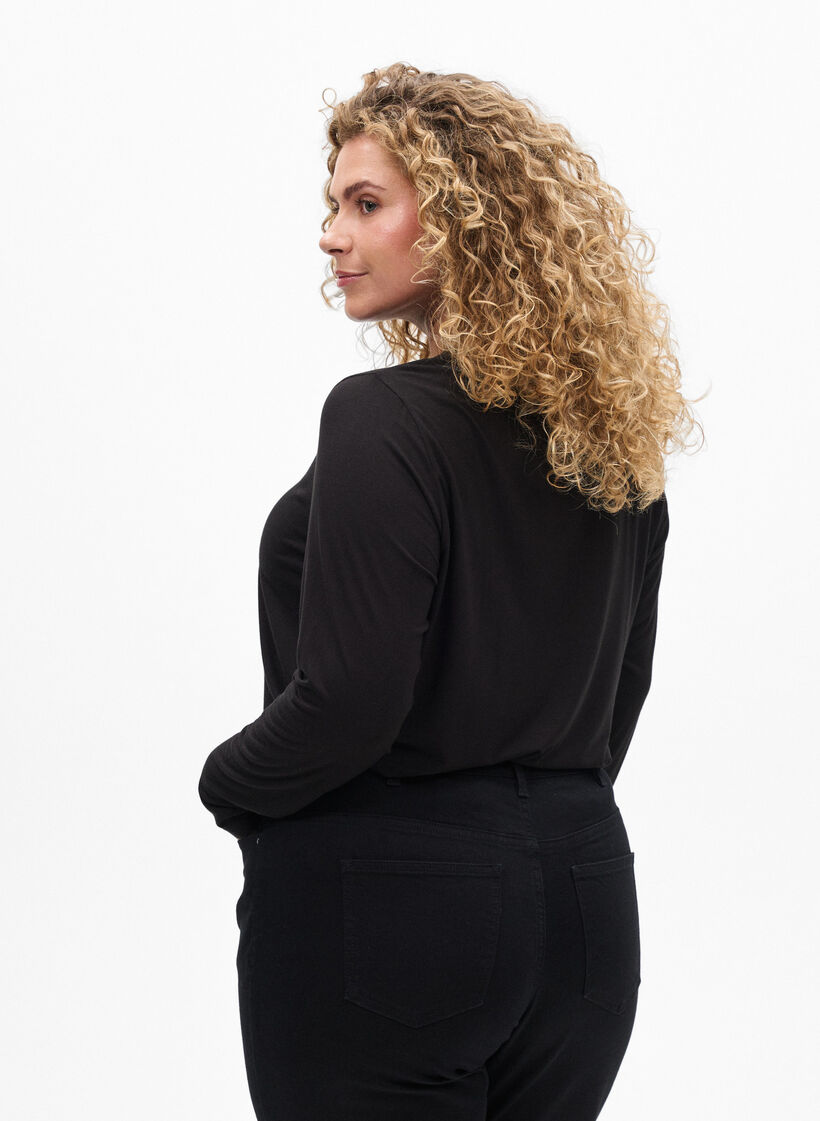 Enf&auml;rgad blus med l&aring;nga &auml;rmar, Svart, Model image number 2
