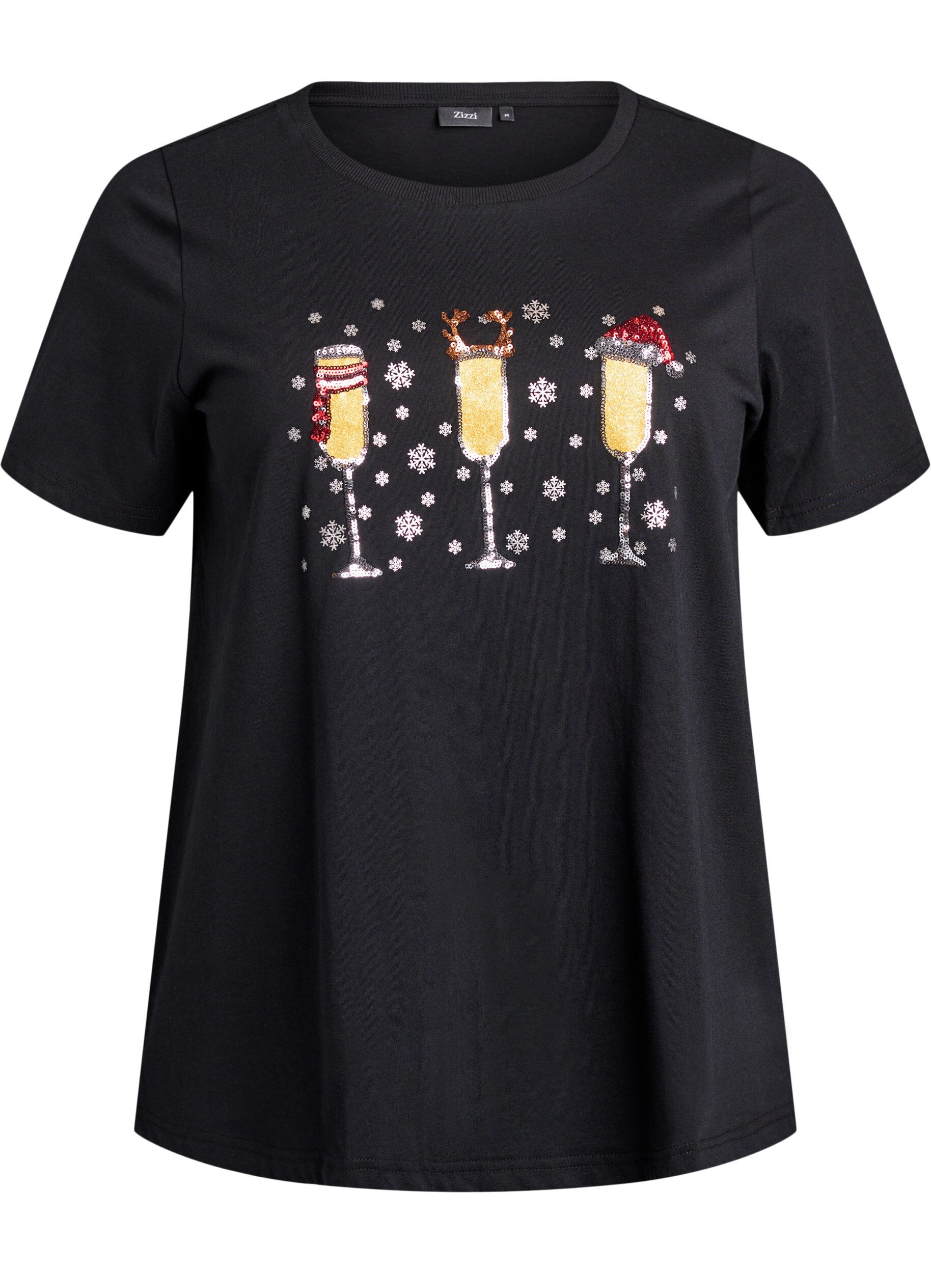 ZizziJul-t-shirt i ekologisk bomull, Svart, Packshot image number 0