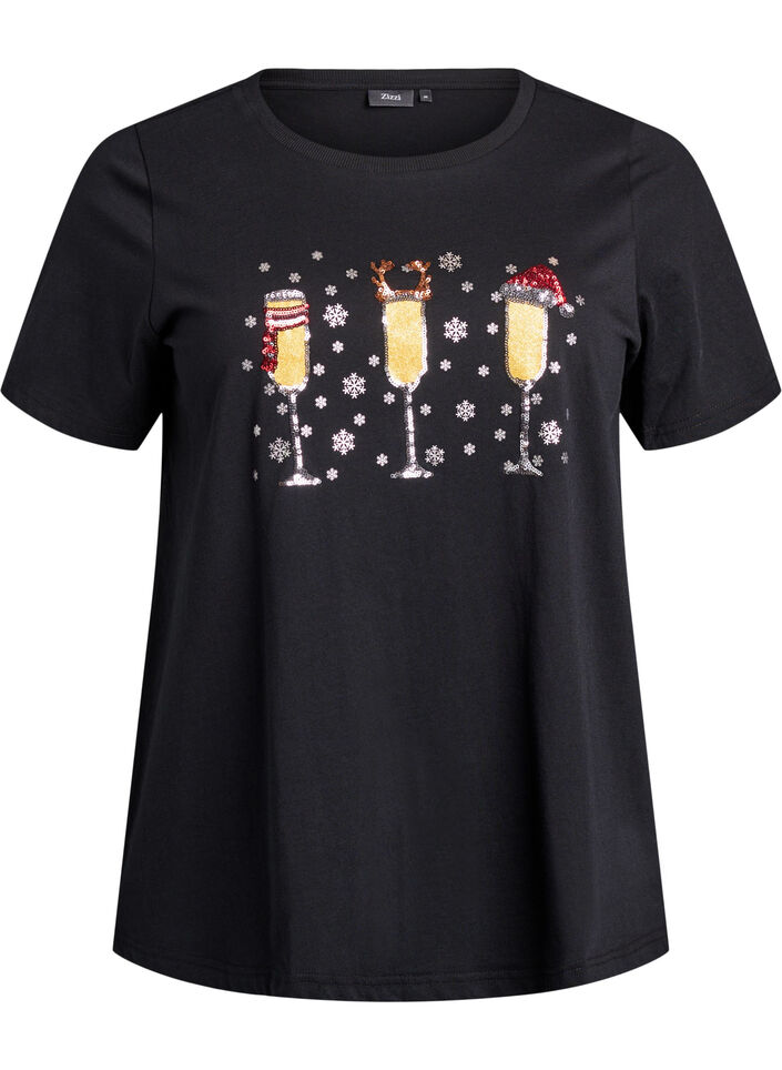 Jul-t-shirt i ekologisk bomull, Svart, Packshot image number 0