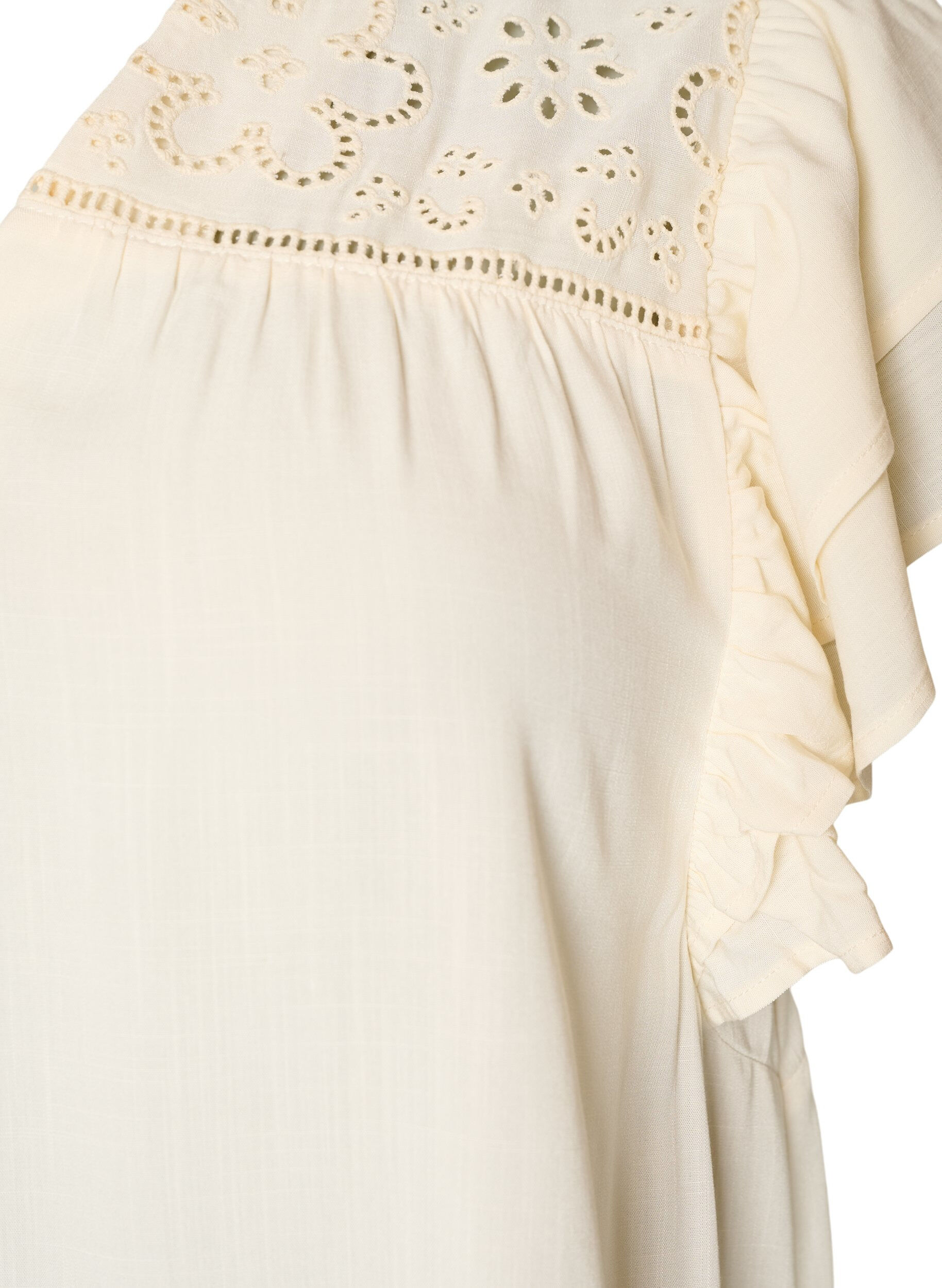 ZizziTunika med broderie anglaise och volang&auml;rmar, Beige, Packshot image number 2