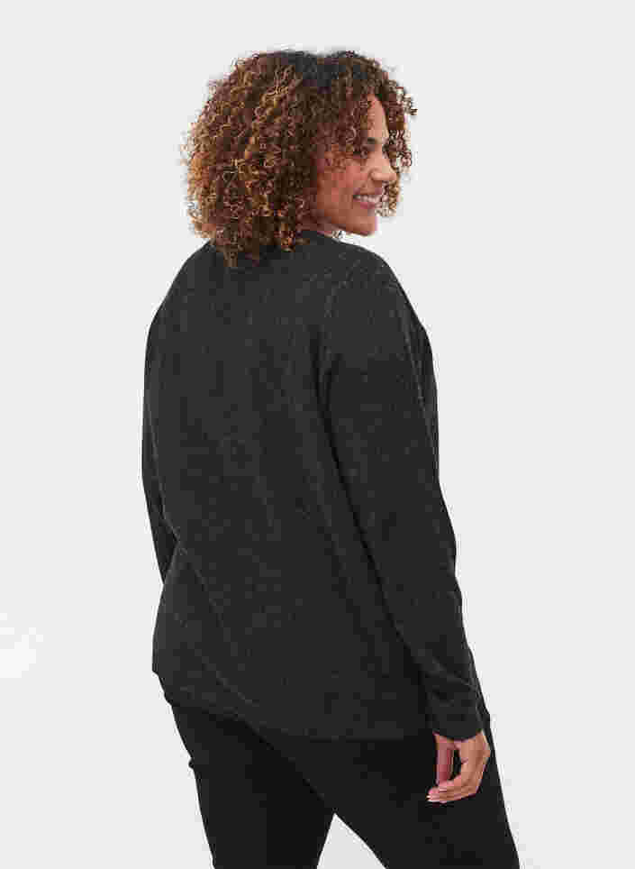 Kort, melerad stickad cardigan med knappar, Black, Model image number 1