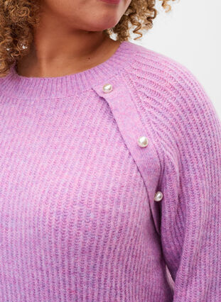 Melerad stickad tröja med pärlknappar, Purple Mel., Model image number 2