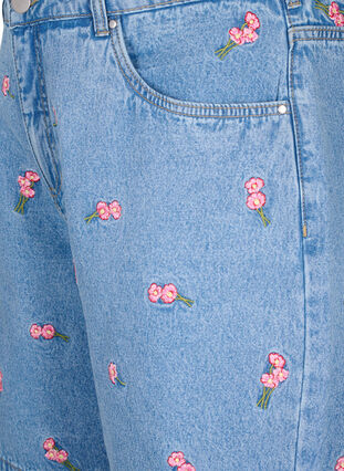 Jeansshorts med broderade blommor, Light Blue AOP, Packshot image number 2