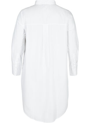 Lång bomullsskjorta med bröstficka, White, Packshot image number 1