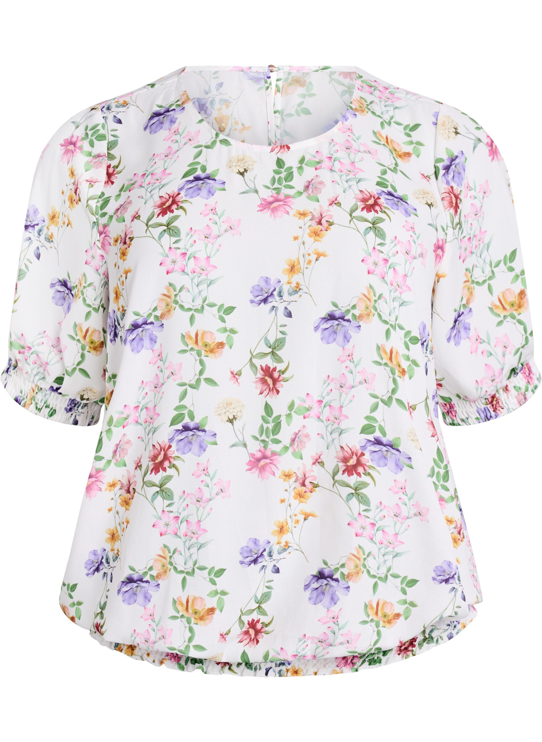 Zizzi Blommig blus med smock, Rosa, Packshot image number 0