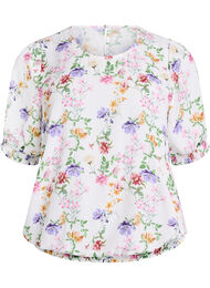 Blommig blus med smock, Rosa