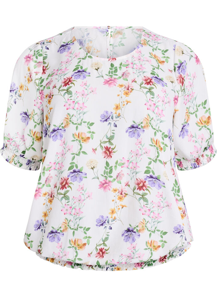 Blommig blus med smock, Rosa, Packshot image number 0
