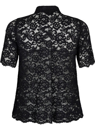 Spetsskjorta med kort ärm, Black, Packshot image number 1