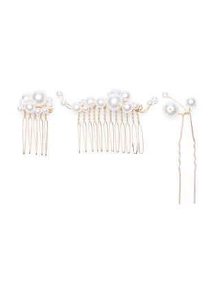 3-pack hårspännen med pärlor, Pearl, Packshot image number 0