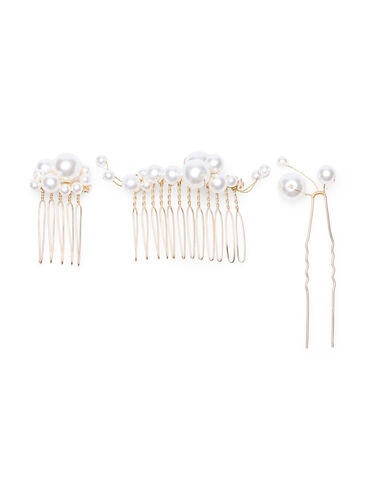 3-pack hårspännen med pärlor, Pearl, Packshot image number 0