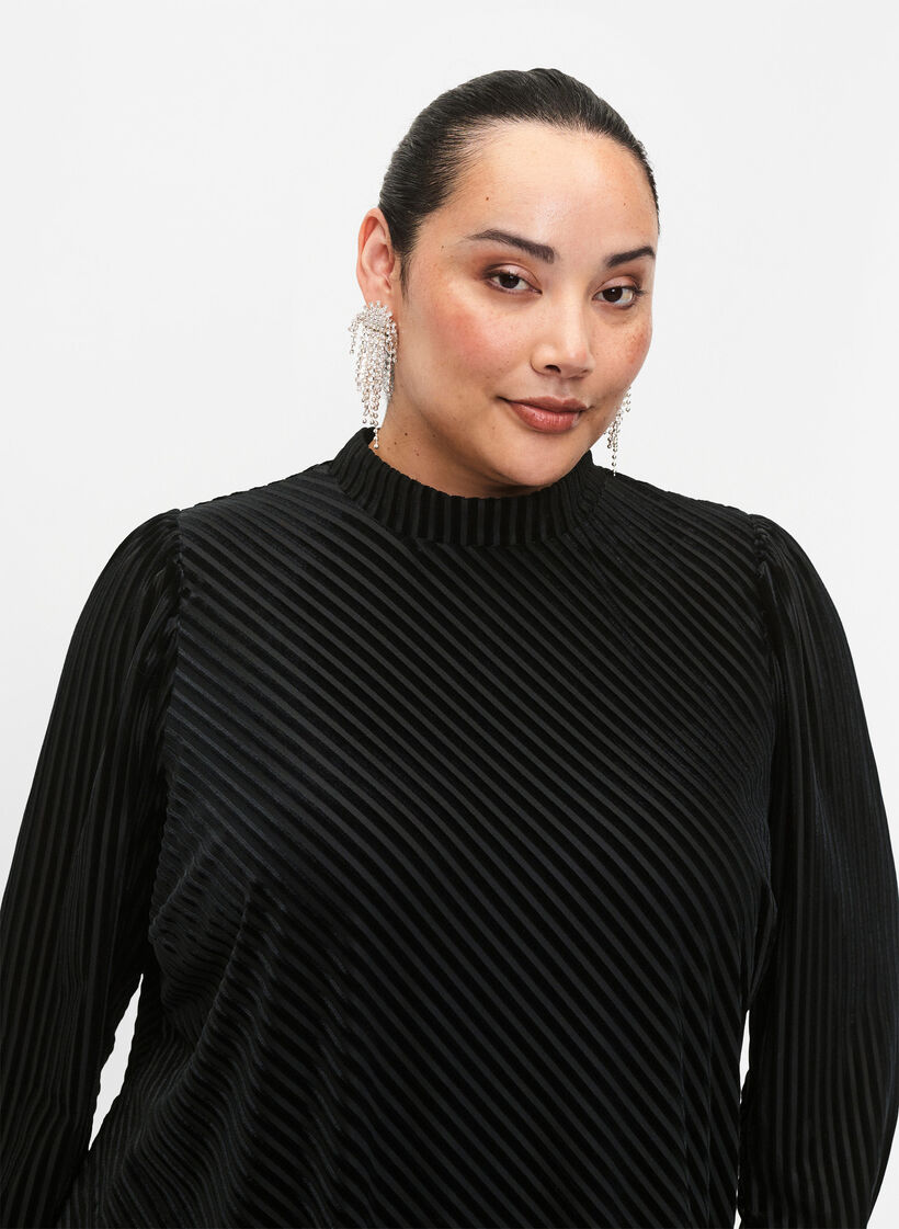 Kl&auml;nning i velour med strukturm&ouml;nster, Black, Model image number 2