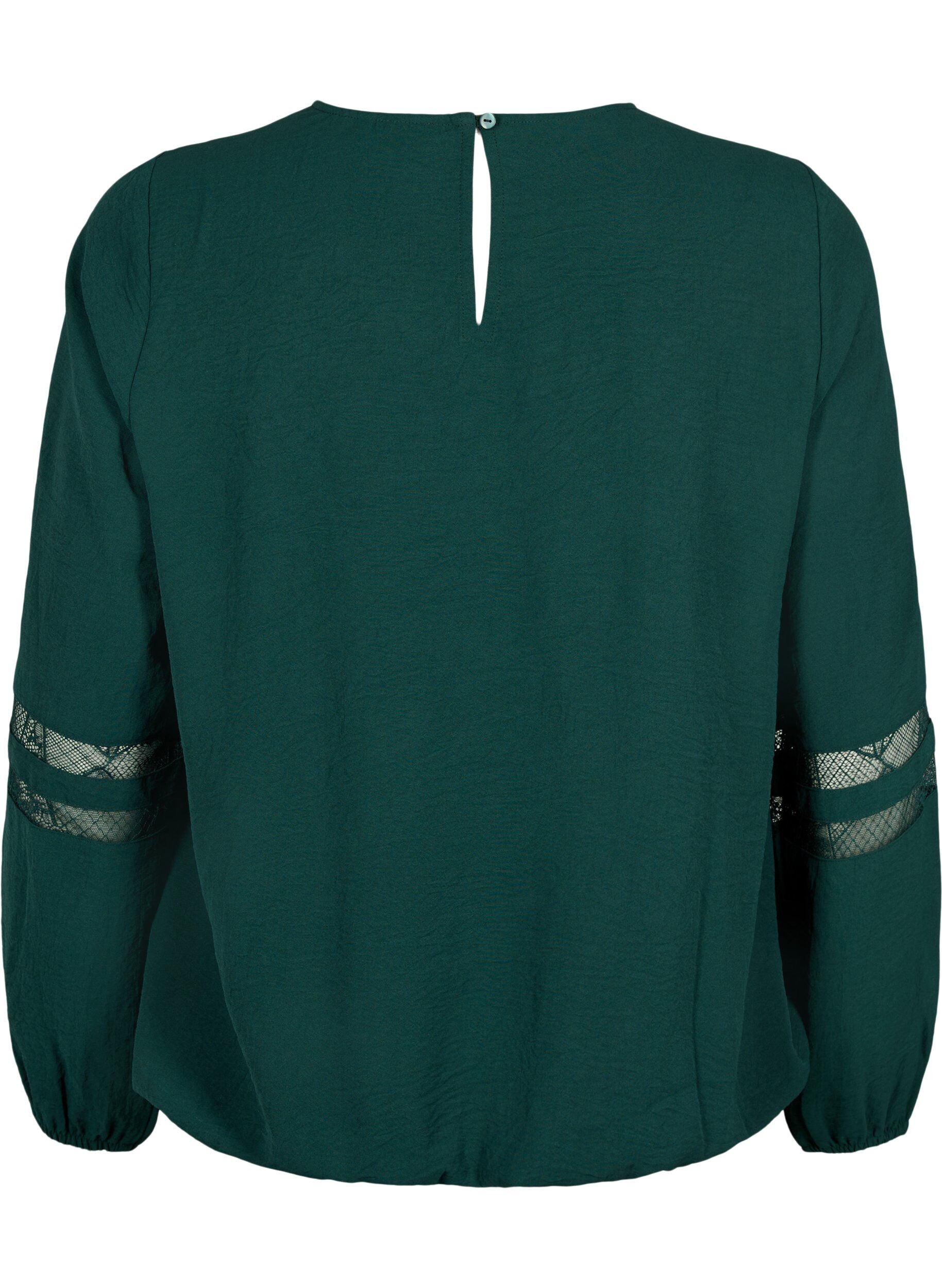 Zizzi L&aring;ng&auml;rmad blus med spets, Scarab, Packshot image number 1