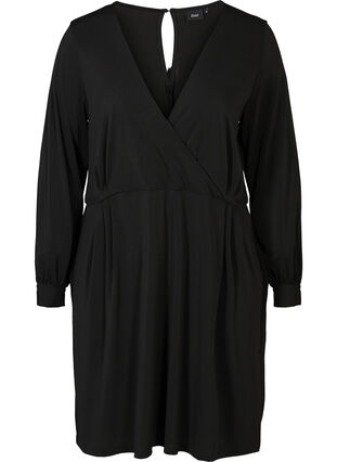 Långärmad klänning med avskärning, Black, Packshot image number 0
