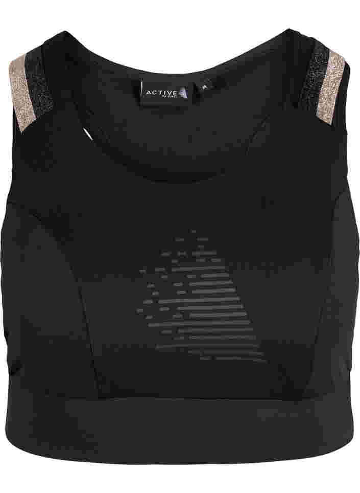 Sport-bh med glitter och korsad rygg, Black, Packshot image number 0