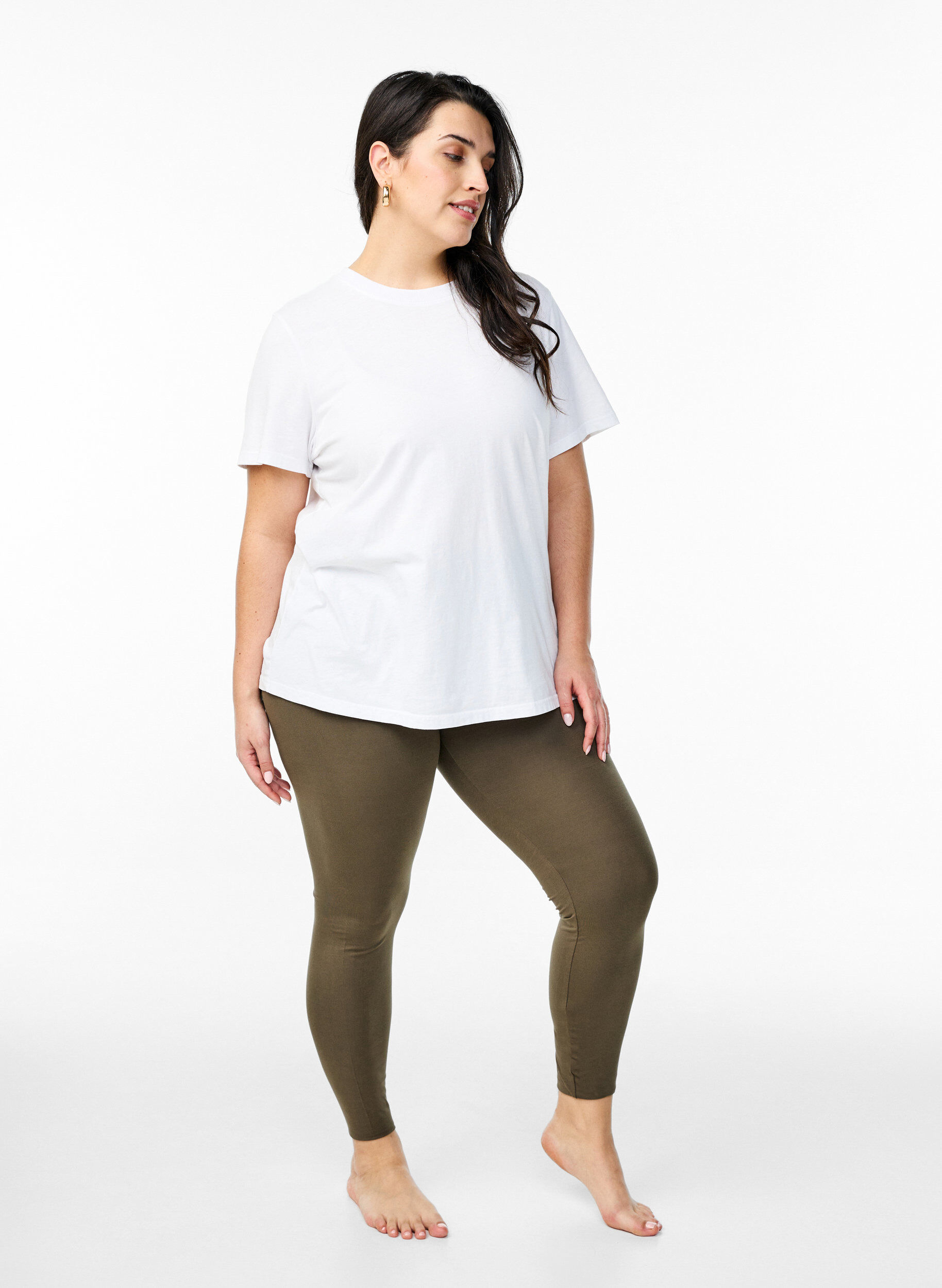 Zizzi Basic leggings i viskos, Gr&ouml;n, Model image number 1